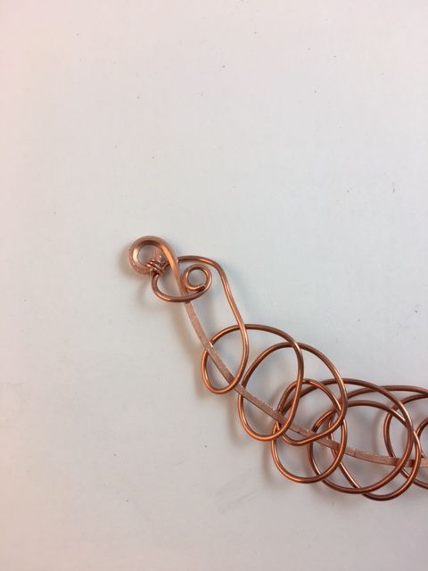 Karen Meador, Ph.D.'s Hammered Chaos Necklace - , Contemporary Wire Jewelry, Coiling, Coiling Wire, Wire Coiling, Crocheting, Loops, Wire Loop, Wrapped Wire Loop, Spirals, Wire Spiral, Spiral Wire Wrap, Use 22g or 24g wire to secure the 16g chaos wire